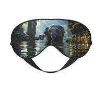 Asian Elephant in The Water Prints Double-Sided Eye Mask Adjustable Design Light-Blocking and Breathable Suitable for Rest and Travel.
