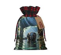 Asian elephant in the water Two Color Drawstring Gift Bag S Beautiful Convenient Suitable For Christmas Birthdays