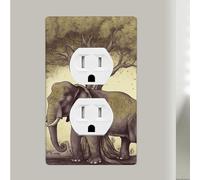 Asian Elephant With Tree Duplex Receptacle Outlet Covers, 1-Gang Standard Size Wall Plates, Unbreakable Polycarbonate Dual Outlet Faceplates Covers For Kitchen Home Kids Room Decor 4.5" X 2.76"
