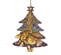 Asian Elephant with Tree Patterned wooden ornaments, a set of 6 decorations, suitable for hanging on Christmas trees and fireplaces.