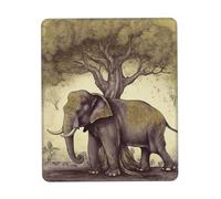Asian Elephant with Tree Print Mouse Pad with Stitched Edges Waterproof Laptop Mouse Mat Non-Slip Rubber Base Gaming Mousepad for Home Office Travel