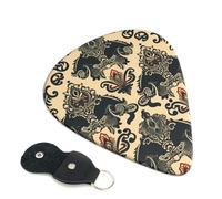 Asian Elephants Guitar Picks 6 Pcs, 0.46mm Thickness Celluloid Plectrum with Leather Picks Holder, Personalized Guitar Pick for Bass Electric Acoustic Guitars Lovers Gift