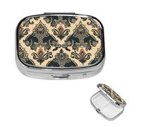 Asian Elephants Pill Box 2 Compartment Square Portable Pill Case for Pocket or Purse Small Weekly Medicine Planner Travel Pillbox with Mirror Decorative Metal Vitamin Holder Gifts