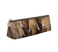 Asian Elephants Print Student Pencil Case Large Capacity Triangle Pouch Daily Essentials School College
