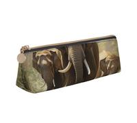 Asian Elephants Print Student Pencil Case Large Capacity Triangle Pouch Daily Essentials School College