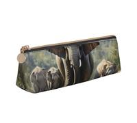 Asian Elephants Print Student Pencil Case Large Capacity Triangle Pouch Daily Essentials School College