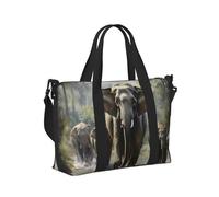 Asian Elephants Print Travel Hand Bag for Women Men Foldable Weekend Vacation Journeys Tote Shoulder Bags