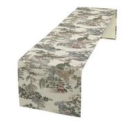Asian Floral Table Runner, Chinoiserie Watercolor Botanical Eucalyptus Tulip Rose Flowers Leaves Natural Table Runner for Wedding Party Holiday Home Decor, 13x60inch