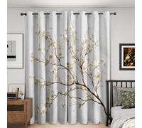 Asian Flower Curtains Blackout, 66x90 Inch 2 Panels - Oriental white Floral Pattern Black Out Curtains, Home Decor, 90 Drop Eyelet Window Drapes for Bedroom, Living Room FH70