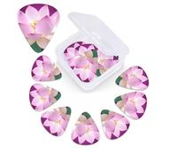 Asian Flower Guitar Picks 12 Pack Plectrums with Organizer Box, 3 Different Thickness Includes Thin Medium Heavy Picks