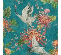 Asian Fusion Crane Bird Wallpaper Emerald Green Textured Vinyl Paste The Wall