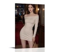 Asian Girl in White Skirt Standing at The Door Canvas Print 16x24inch(40x60cm)