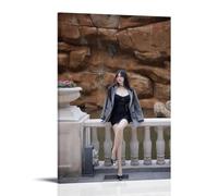 Asian Girl Sitting on Stone Fence Modern Decoration for the Home 12 x 18 Inches (30 x 45 cm)