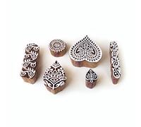 Asian Heart and Leaf Motif Wood Block Stamps (Set of 6)