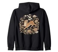 Asian inspired vintage style Japanese Crane Tiger Zip Hoodie
