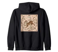 Asian inspired vintage style Japanese Crane Tiger Zip Hoodie