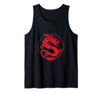 Asian japanese chinese lucky red dragon tattoo logo on black Tank Top