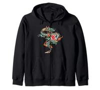 Asian Japanese Chinese red green dragon lucky tattoo fire Zip Hoodie