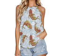 Asian Japanese Fish Fashion Tank Top for Women Summer Crew Neck T Shirts Sleeveless Yoga Blouse Tee XL