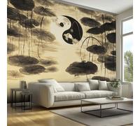 Asian Japanese Mural Wallpaper, Oriental Yin Yang Lotus Wallpaper for Bedroom, Living Room, TV Backdrop, Office, 3D Large Wall Mural Non-Woven Wall Paper 400 x 280 cm (WxH) IT55