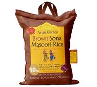 Asian Kitchen Brown Sona Masoori Aged Rice 10-Pound Bag, 10lbs (4.54kg) Short Grain Rice ~ All Natural | Gluten Friendly | Vegan | Indian Origin | Export Quality