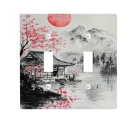 Asian Landscape Light Switch Cover Plate, Cherry Flower Design for Home Decor, Thermoplastic Wall Plates, Standard Size Double Toggle