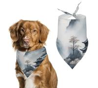 Asian Landscape Painting Dog Bandana Washable & Adjustable Triangle Scarf, Breathable Pet Scarf for Small Medium Large Pets, Cute Fashion Pet Accessory