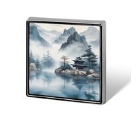 Asian Landscape Painting Suit Lapel Pin Fashion Lapel Pins for Men Women for Backpacks Funny Hat Brooch Pin Personalized Bag Lapels Badge Metal Novelty Buttons & Pins (Square)