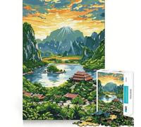 Asian Landscape with Mountains And Temple 1000 Piece Jigsaw Puzzles for Adults Jigsaw Sharp Brain Good Thick Family Pastime Classic Xmas Gift (38x52cm)