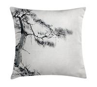 Asian, Lone Pine On Mountain Slope Art Traditional Chinese Painting Style Oriental Culture Cushion Covers Machine Washable Cushion Cover Lovely Pillowcase For Sofa Sofa Chair Gifts 45X45Cm