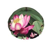 Asian Lotuâ€™s Flower Reusable Shower Cap,Double Layer Water Shower Non Wetting Hair Cap,Large Size For All Hair Lengths