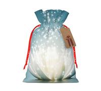 (Asian Lotus Flower) Christmas Burlap Gift Bags, Eco-Friendly Polyester Drawstring Pouches For Holiday, Birthday & Party Gift Packaging M