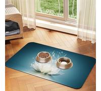 Asian Lotus Flower Patterned Pet Feeding Mat with Water-Absorbing PU Top & Rubber Base - Anti-Slip Dog Cat Food Mat for Cats, Dogs & Pets, 40x60cm