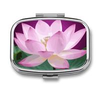 Asian Lotus Flower Pill Organizer Small Pill Box with Two Compartments Pill Case Metal Medicine Organizer Portable Medicine Box Holder Medication Holder Travel Pill Container