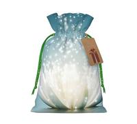 (Asian Lotus Flower) Printed Christmas S Size Gift Bags with Green Ribbon Drawstring Candy Bags for Kids Xmas Holiday Christmas Eve Presents