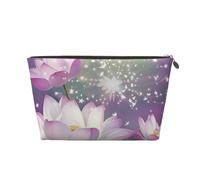 Asian Lotus Flower Printed Travel Cosmetic Bags with Gold Zipper Makeup Organizer Cosmetic Case Toiletry Bag for Women Mom Girls