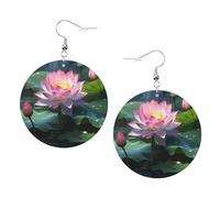 Asian Lotus Flower Prints Leather round earrings Pendant Stylish and beautiful Lightweight Dangle for Women Girls