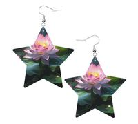 Asian Lotus Flower Prints Leather star earrings Pendant Stylish and beautiful Lightweight Dangle for Women Girls