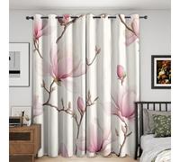 Asian Magnolia Curtains Blackout, 46x54 Inch 2 Panels - Pink Flower Floral Pattern Black Out Curtains, Home Decor, 54 Drop Eyelet Window Drapes for Bedroom, Living Room FH37