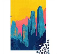 Asian Mountains Minimalist Nature Landscape Art Illustration Jigsaw Puzzle 1000 Pieces, Peaceful Valley Travel Art, Premium Paper Puzzle, Relaxing Challenge for Families, Travel Gift, 38x26cm/1000pcs