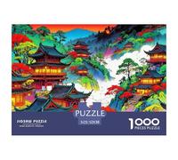 Asian Pagodas Jigsaw Puzzles Puzzle for Adults Kids. 1000 Pieces Misty Glow Impossible Challenge Toy Educational Game Home Decoration for Adults& Kids Age 14 Years Up 52x38cm/1000pcs