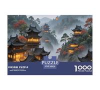 Asian Pagodas Jigsaw Puzzles Puzzles for Adults Kids. 1000 Piece Misty Mountain Glow Impossible Challenge Toy Educational Games Home Decoration for Educational Games Gifts 38x26cm/1000pcs