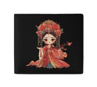 Asian Peking Beijing Opera Performance Billfold Wallet Leather Purse Cute Card Holder Clutch for Business Travel