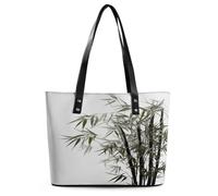Asian Plant Tote Bag Large Soft Leather Purse with Zipper Lightweight Ladies Shoulder Handbag