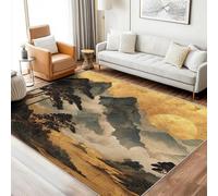 Asian Rugs for Living Room Washable, Square Rugs 200 X 200 cm, Sunset Mountains Clouds Trees Design Area Rug Bedroom Decor, Non Slip Low Pile Soft Floor Carpet, FD3648