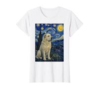 Asian Shepherd Dog Van Gogh Starry Night Central Value Graphic T-Shirt, Women, White, S
