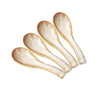 Asian Soup Spoon Set, 4pcs Japanese Soup Spoon Ceramic Chinese Soup Spoons Ramen Spoon Retro Porcelain Spoon Rice Spoons For Cereal Stews Ramen Pho Wonton Dumpling Miso (Beige)