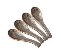 Asian Soup Spoon Set, 4pcs Japanese Soup Spoon Ceramic Chinese Soup Spoons Ramen Spoon Retro Porcelain Spoon Rice Spoons For Cereal Stews Ramen Pho Wonton Dumpling Miso (gray black)