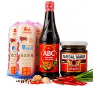 Asian Stir Fry Noodle Cooking Kit Bundle - Lungkou Mung Bean Vermicelli Noodles, ABC Kecap Manis Sweet Soy Sauce & Lucullus Sambal Manis - Asian Meal Kit Grocery King