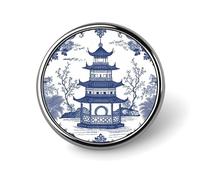 Asian Style Enamel Pins Pieces Blue Pagoda Chinoiserie Brooch Japanese Traditional Oriental Cus tom Buttons Ethnic Button